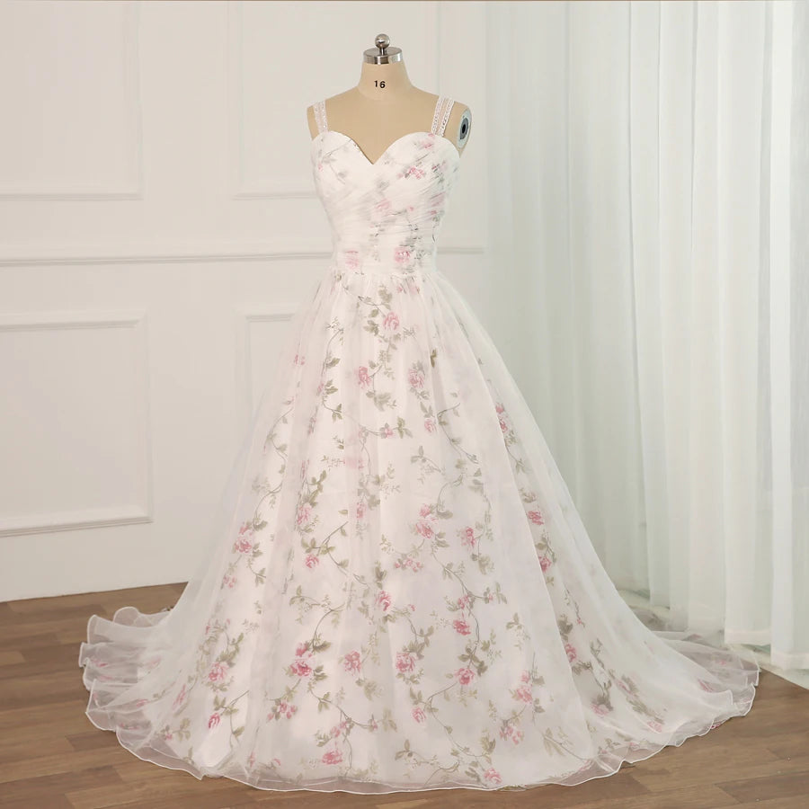 Pretty Floral Sweetheart Beading Sequins Tulle Wedding Dress