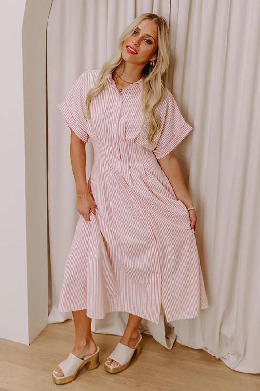 Sunlit Stroll Stripe Maxi Dress in Pink