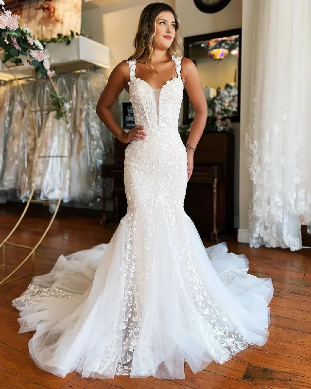 DingJiDress Formal Women's Dresses Off The Shoulder Lace Applique Mermaid Cultivate oneself Long Backless Wedding Dress