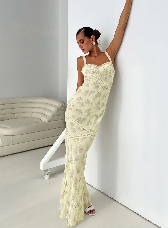 Gardens Of Babylon Lace Maxi Dress Lemon Floral