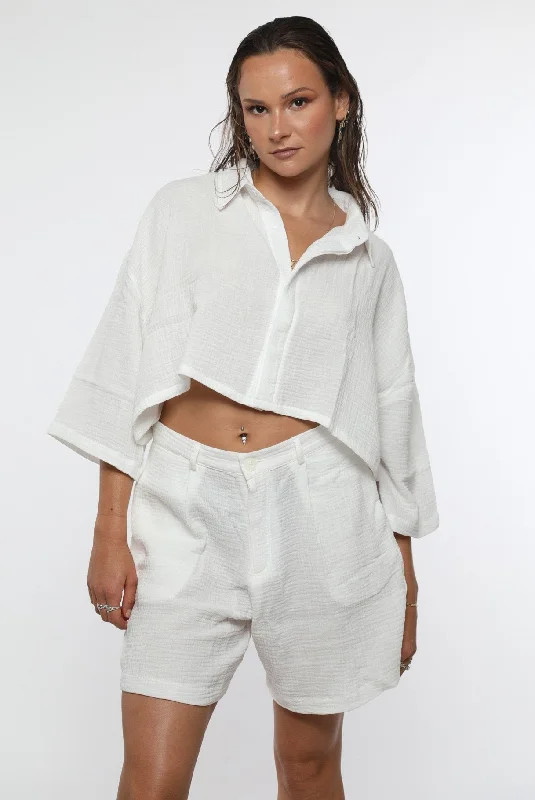 VICTOIRE Oversize Crop Shirt WHITE COTTON