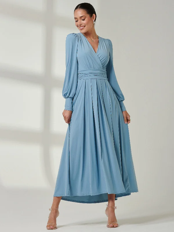 Long Sleeve Super Soft Jersey Maxi Dress, Dolphine Blue