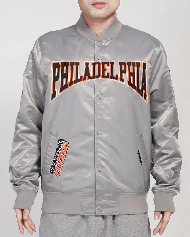 NHL PHILADELPHIA FLYERS CREST EMBLEM MEN'S SATIN JACKET (GRAY)