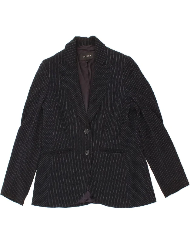 JAEGER Womens 2 Button Blazer Jacket UK 12 Medium Black Pinstripe