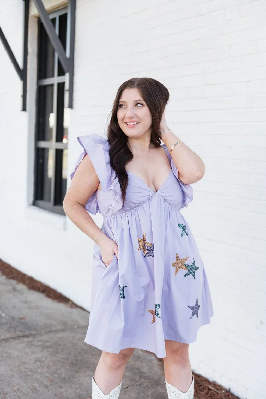 Mardi Gras Lavender Star Babydoll Dress