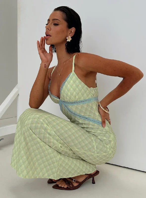 Leabella Maxi Dress Green Check