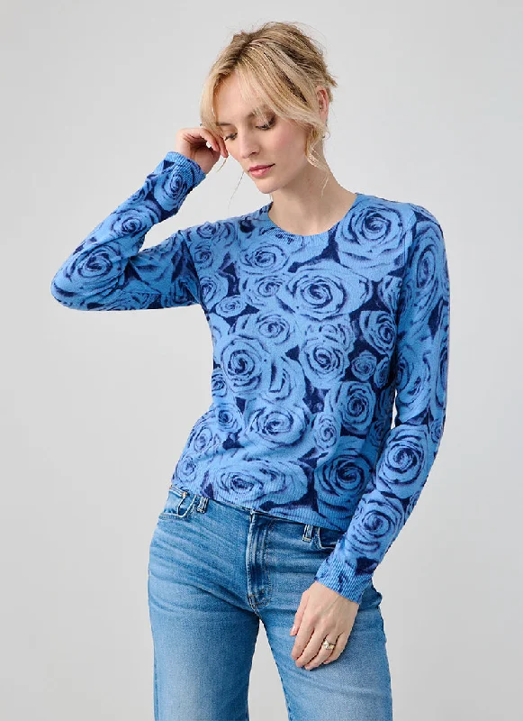 Rose Print Crew Sweater