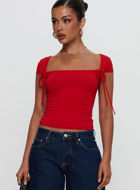 Daena Tie Detail Top Red