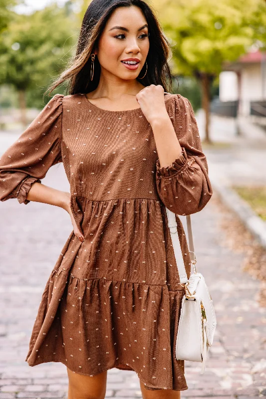 Be Your Best Brown Textured Babydoll Dress