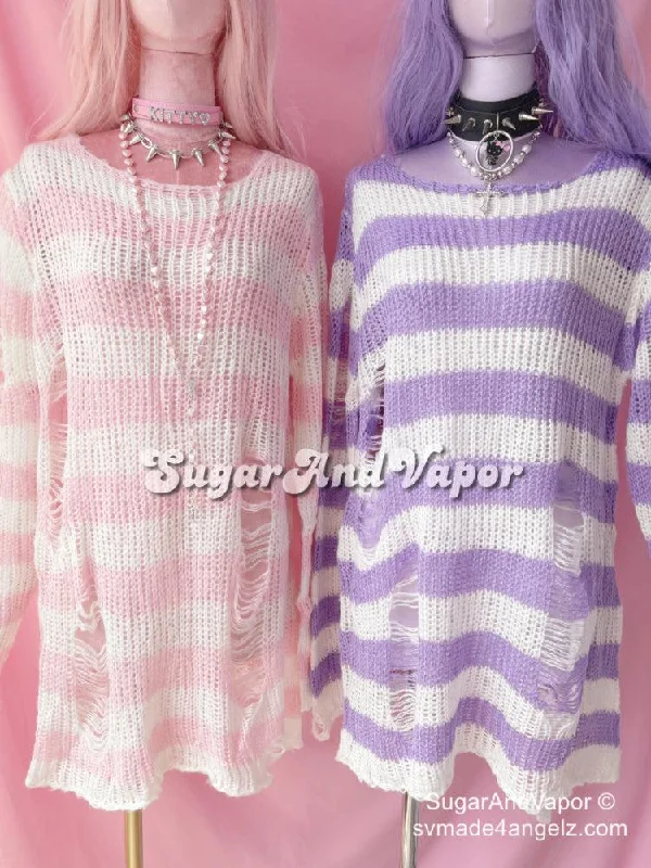 Pastel Goth Stripes Ripped Sweater Dress