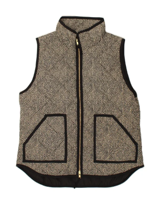 J. CREW Womens Quilted Gilet UK 12 Medium Grey Herringbone Polyester