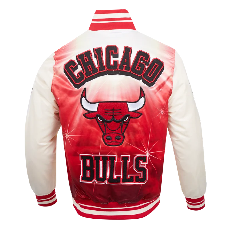 NBA CHICAGO BULLS SUBLIMATED MEN'S SATIN JACKET-WHITE (EGGSHELL/ RED)