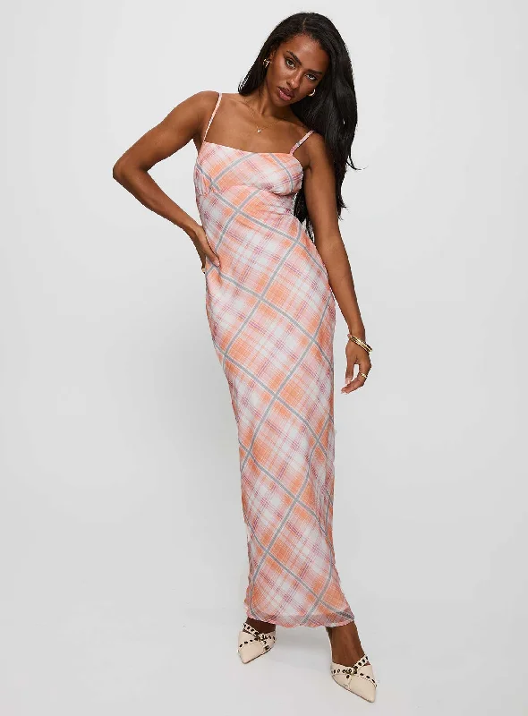 Yazmina Maxi Dress Orange Check