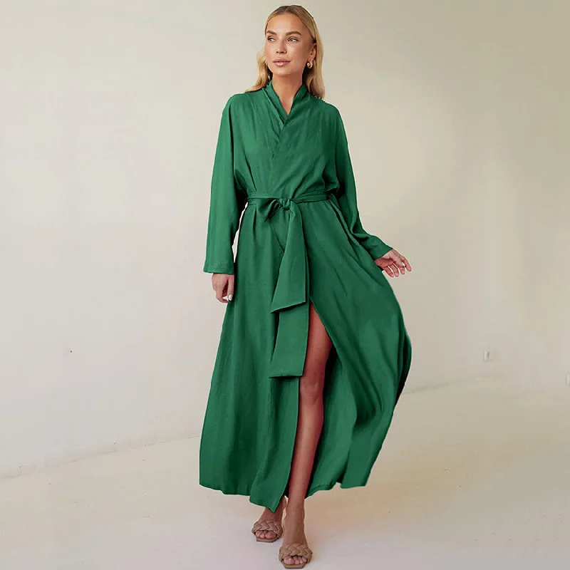 SIXSR 2025 Cross-border  autumn cardigan long-sleeved green cotton women's loungewear casual and comfortable hotel nightgown bathrobe