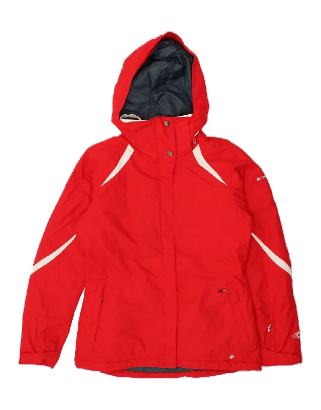 COLUMBIA Womens Hooded Windbreaker Jacket UK 12  Medium Red Colourblock