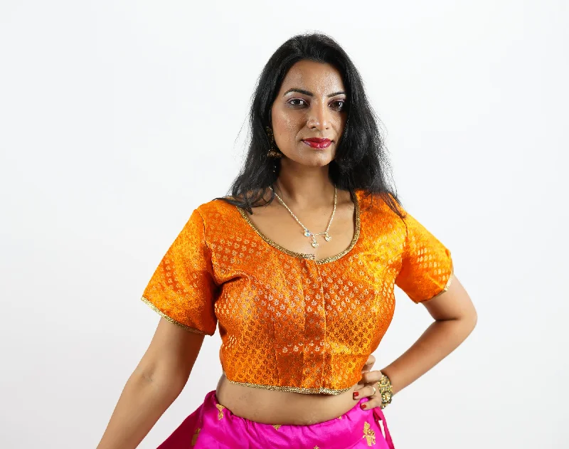 Silk Brocade Tiger Orange Crop Top