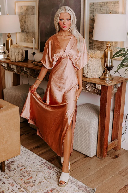 Gala Moment Satin Maxi Dress in Rose Gold