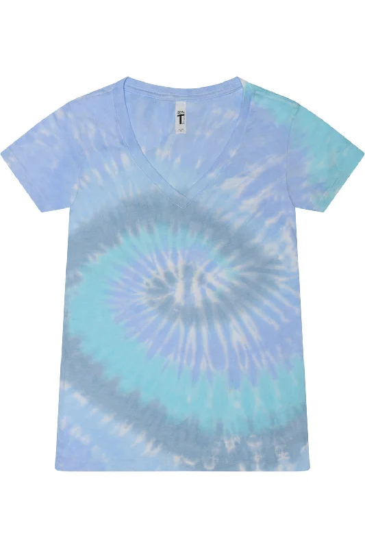 Tie-Dye Womens Short Sleeve V-Neck T-Shirt - Lagoon