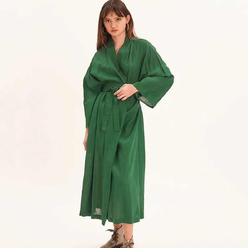 SIXSR 2025 Autumn  cotton and linen long-sleeved nightgown long green pajamas wholesale women's home bathrobe comfortable loose bathrobe