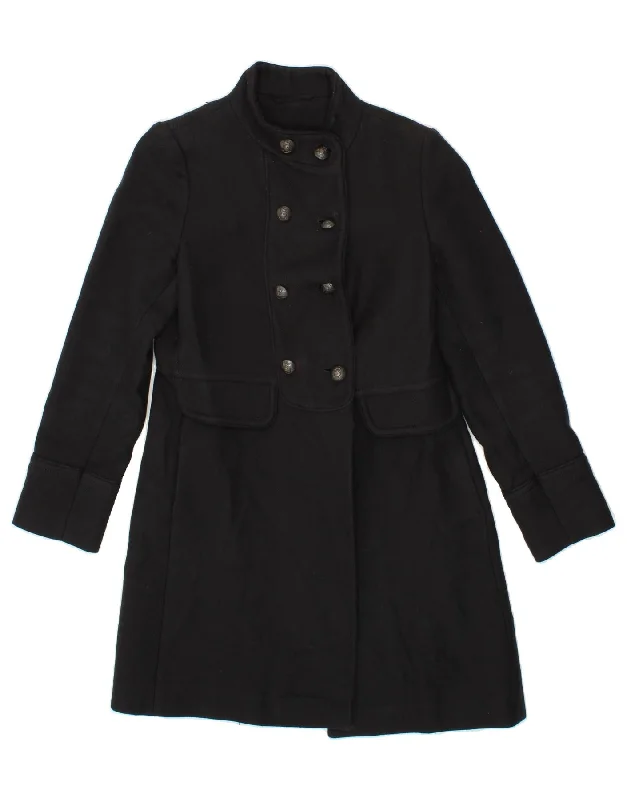 MASSIMO DUTTI Womens Double Breasted Coat EU 38 Small Black Cotton