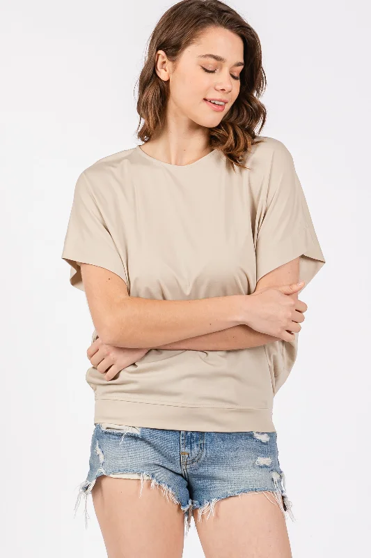 Beige Round Neck Dolman Sleeve Top