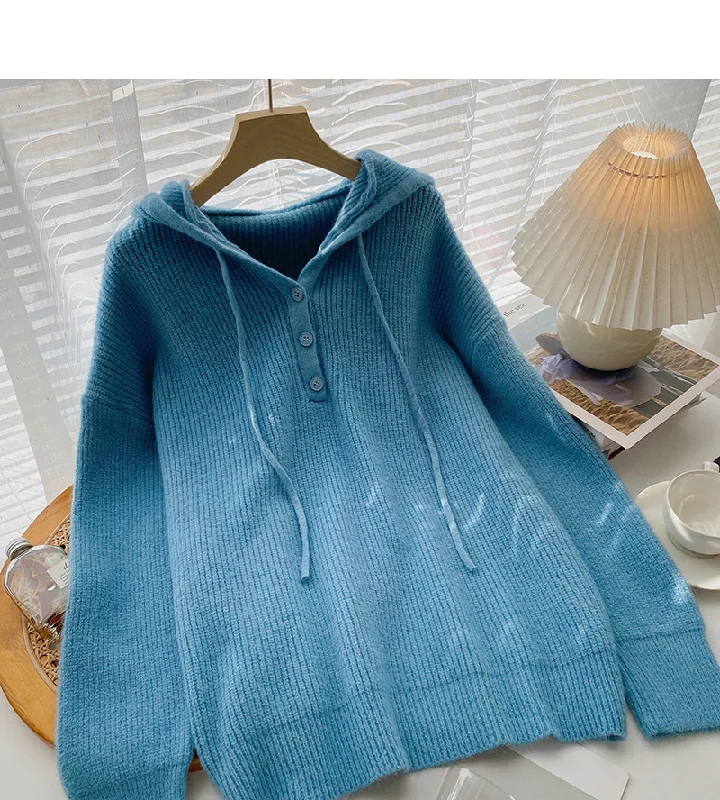 Design feel loose drawstring hooded long sleeve top  5980