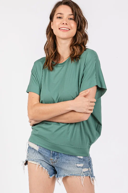 Green Round Neck Dolman Sleeve Top